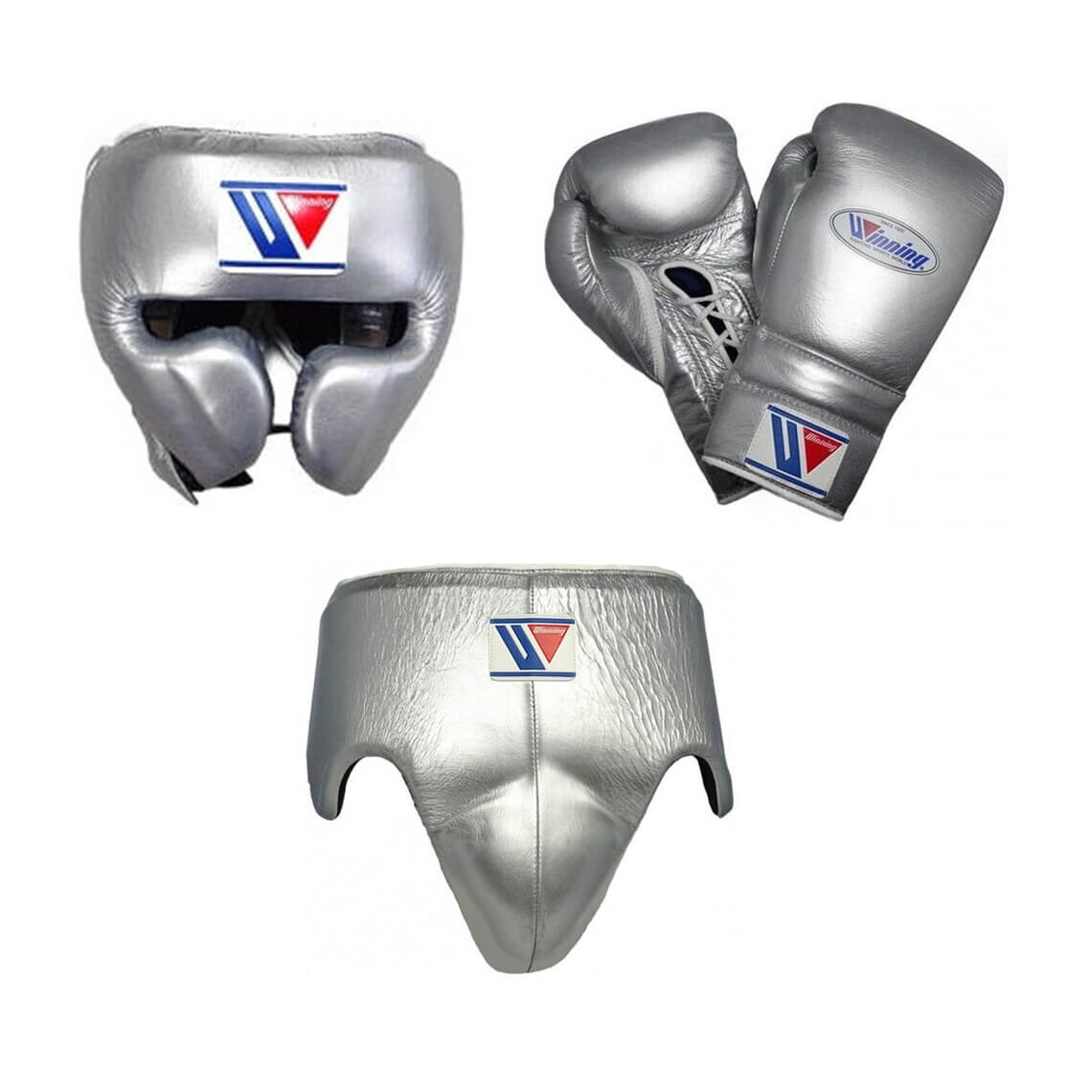 Winning Boxing Gloves Set Silver Complete Set