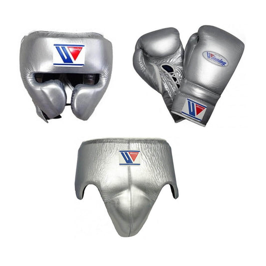 Winning Boxing Gloves Set Silver Complete Set