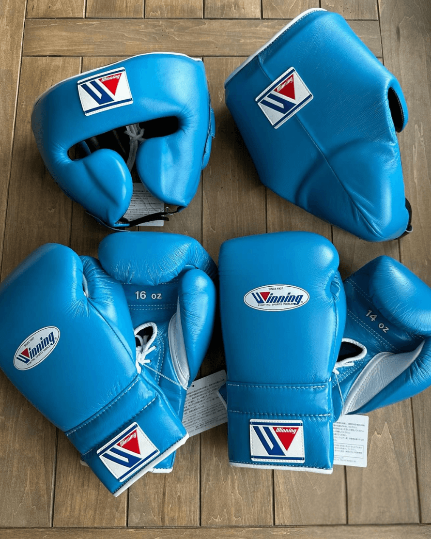 Winning Boxing Gloves Set Sky-Blue/White Premium Leather
