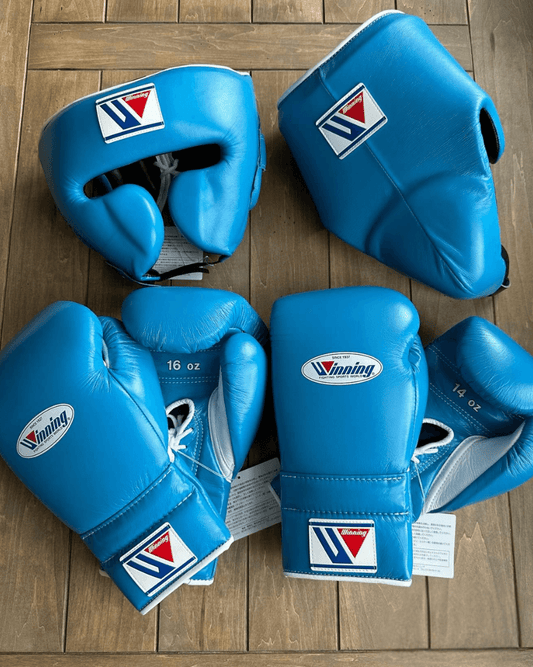 Winning Boxing Gloves Set Sky-Blue/White Premium Leather