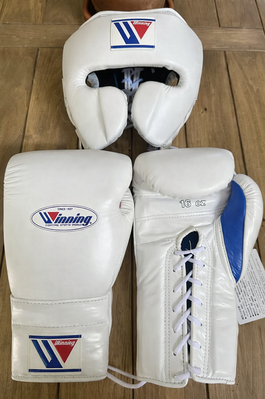 Winning Boxing Gloves Set White/Blue Protective Gear