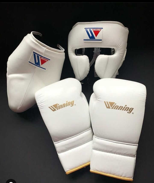 Winning Boxing Gloves Set White/Gold Premium Leather