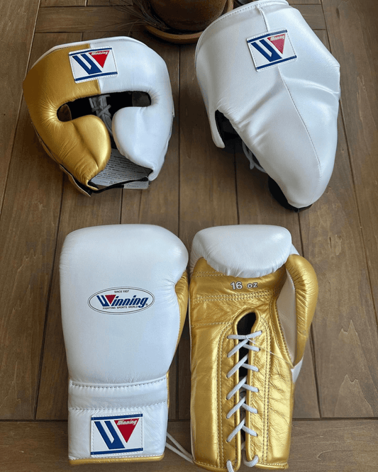 Winning Boxing Gloves Set White/Gold Premium Leather