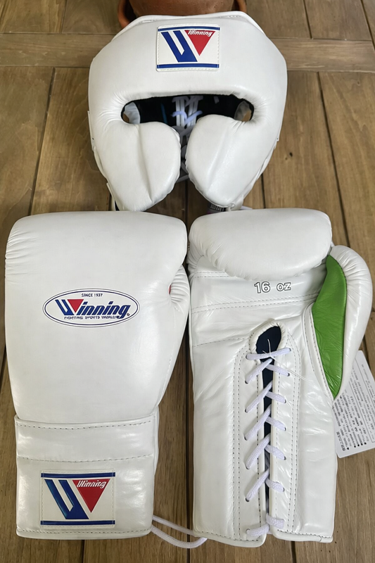 Winning Boxing Gloves Set White/Green Customizable