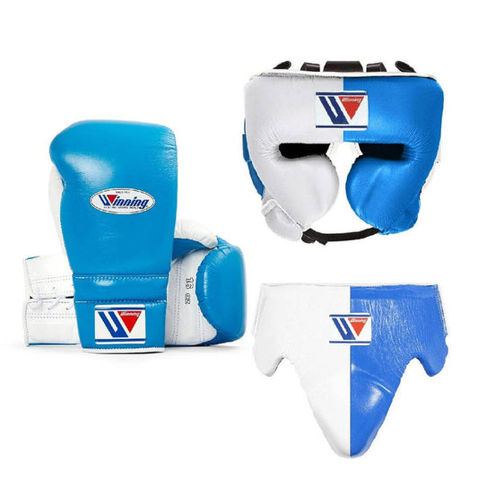 Winning Boxing Gloves Set Blue/White Premium Leather