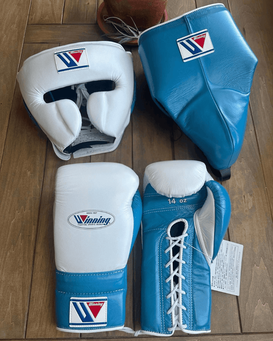 Winning Boxing Gloves Set White/Blue Boxing Gear