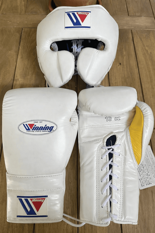 Winning Boxing Gloves Set White/Yellow Boxing Gear