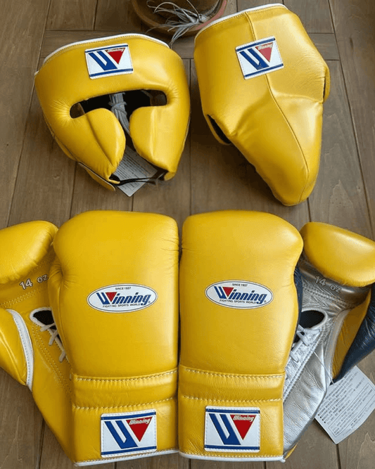 Winning Boxing Gloves Set Yellow/Silver/Green Premium Leather