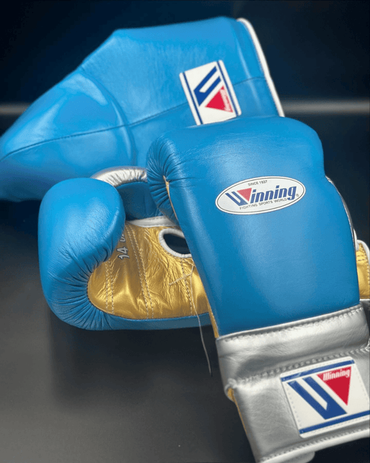 Winning Boxing Gloves Set Blue/Grey/Gold  Lace-Up Gloves