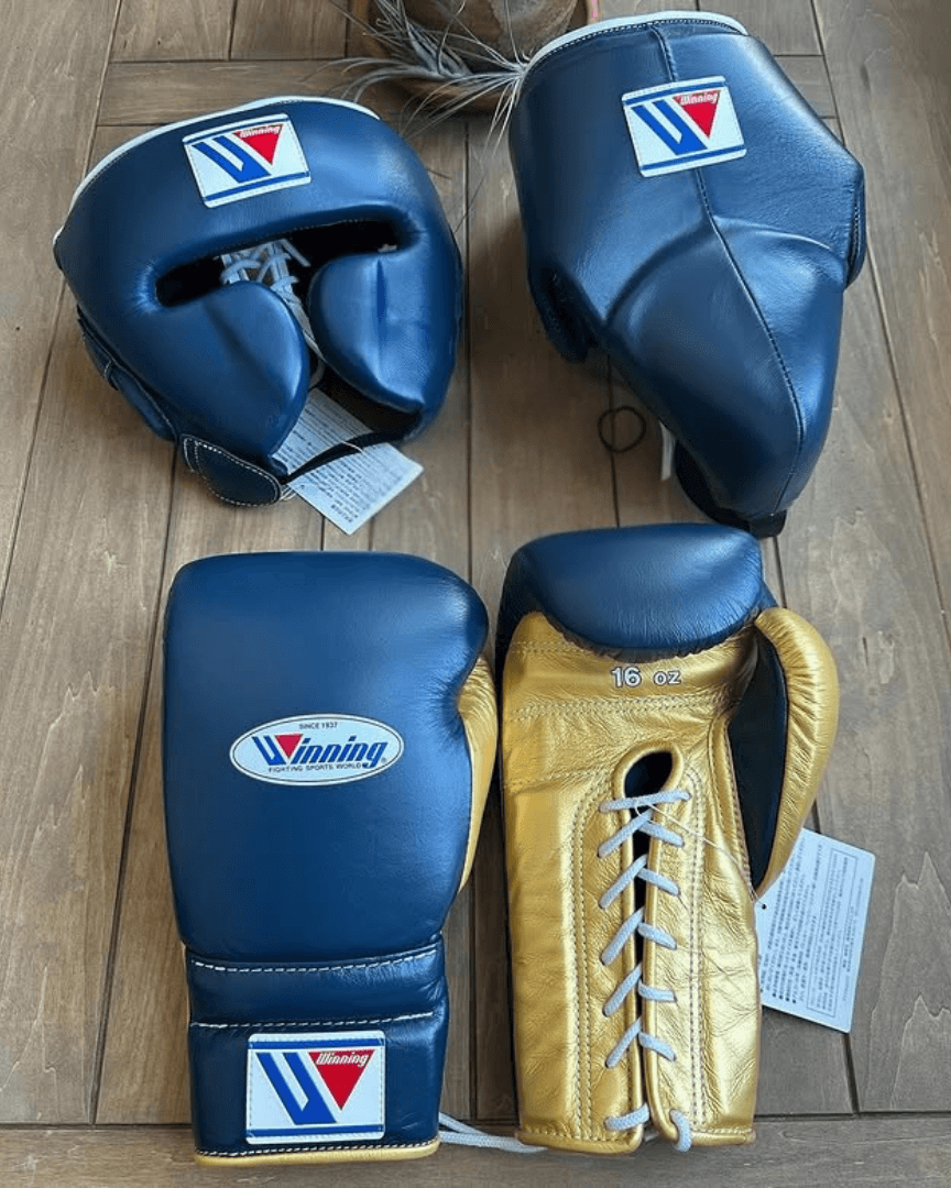 Winning Boxing Gloves Set Dark-Blue/Gold Custom