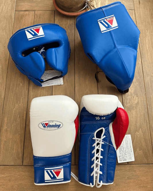 Winning Boxing Gloves Set Blue/White/Gold Boxing Kit