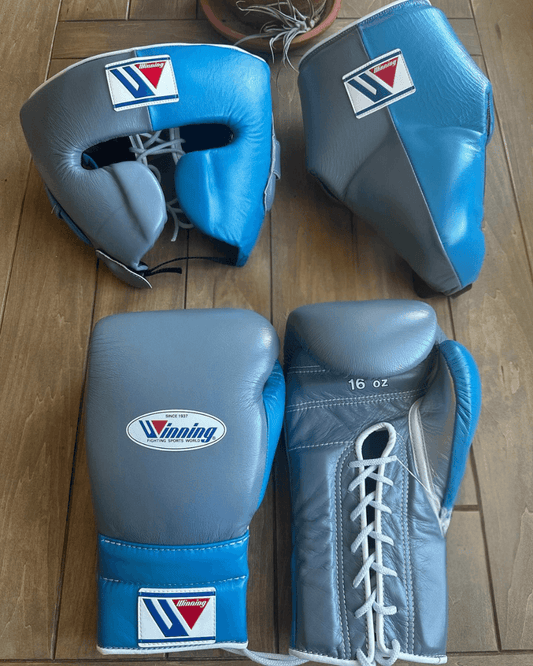 Winning Boxing Gloves Set Grey/Blue Custom