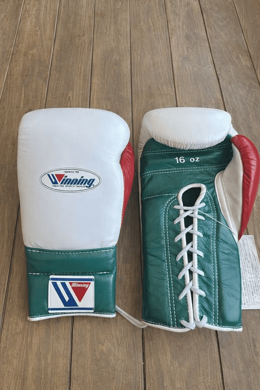 Winning Boxing Gloves White/Green/Red Lace-Up 16oz