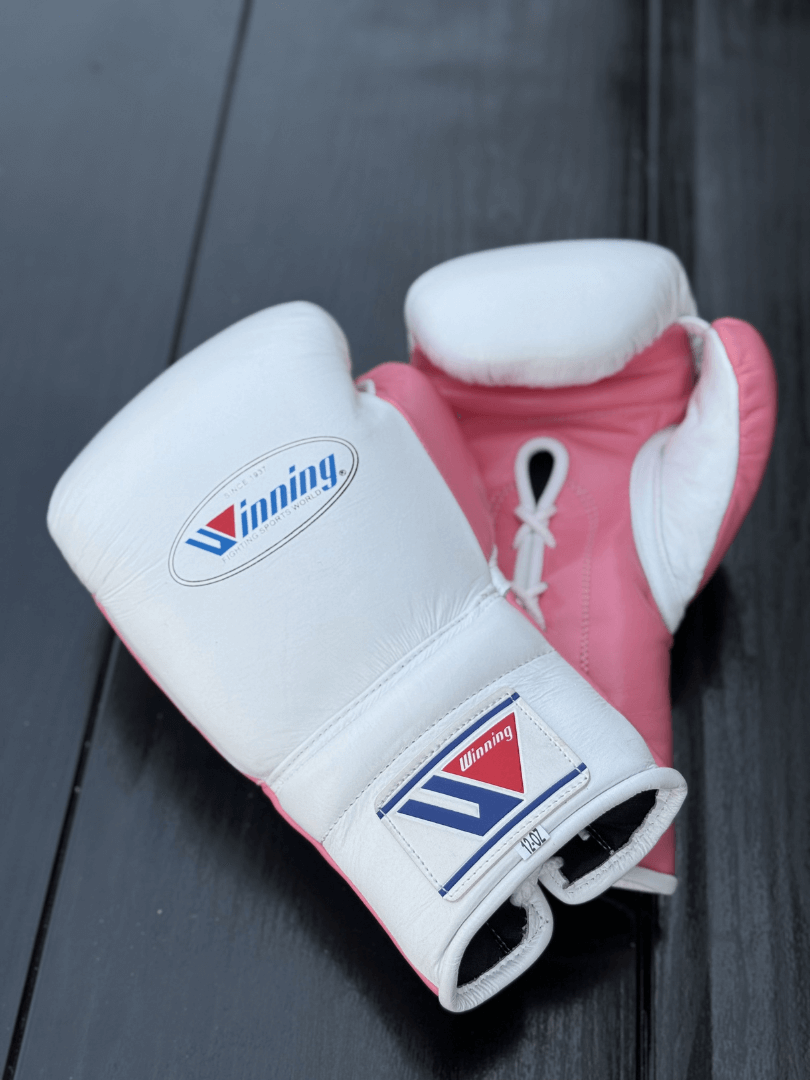 Winning Boxing Gloves White/Pink Customizable