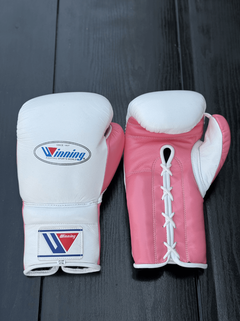 Winning Boxing Gloves White/Pink Customizable