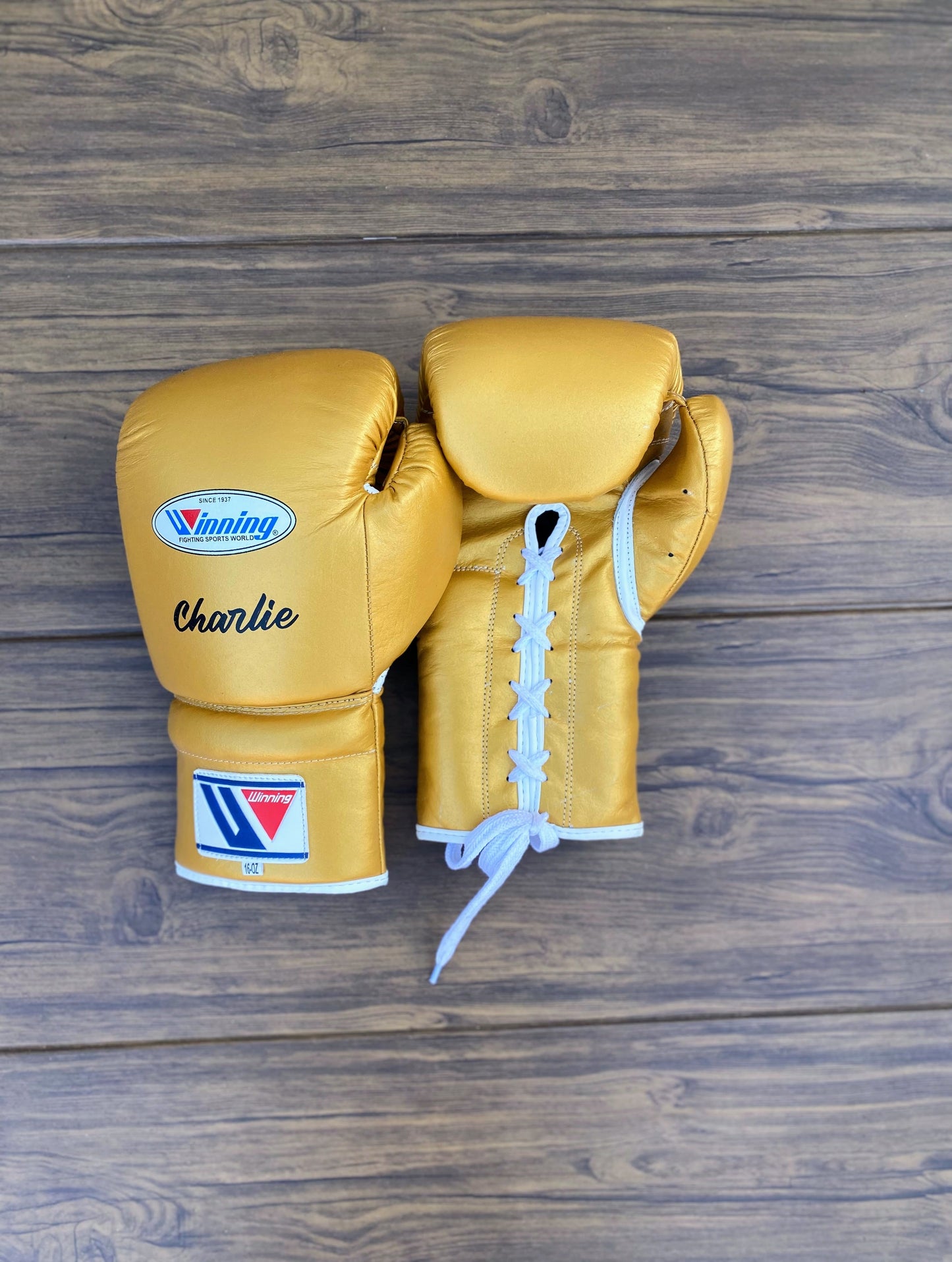 Winning Boxing Gloves Set Gold Customizable