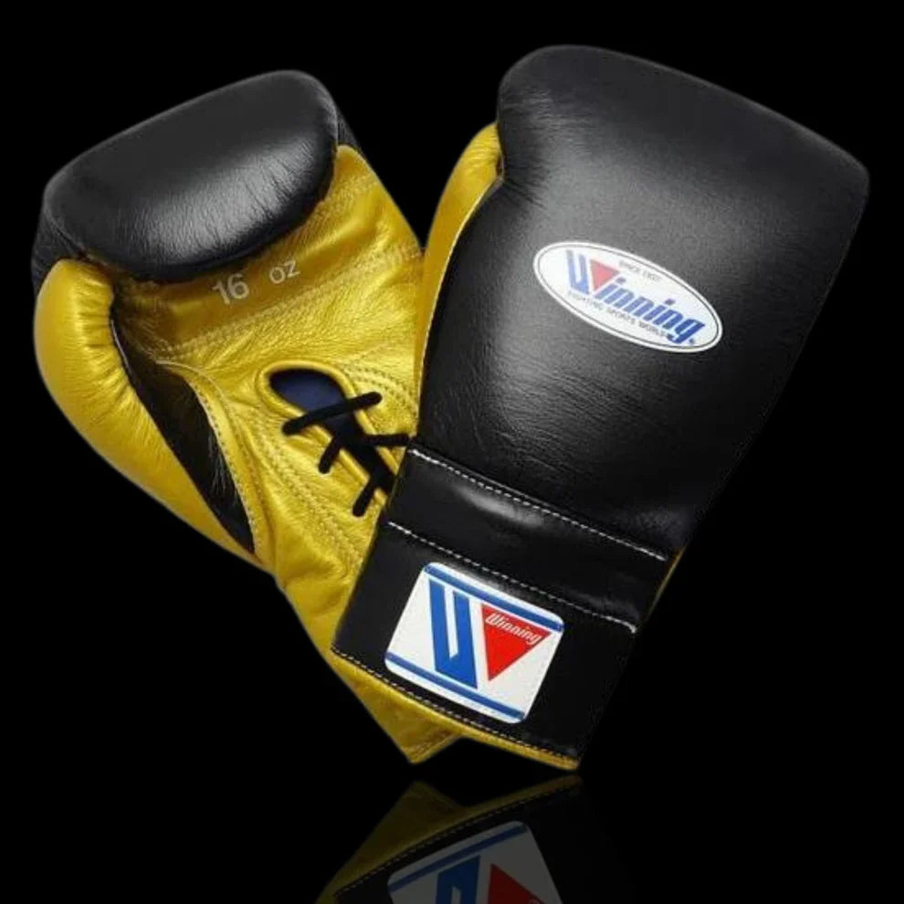 Winning Boxing Gloves Black/Gold Lace-Up 16oz