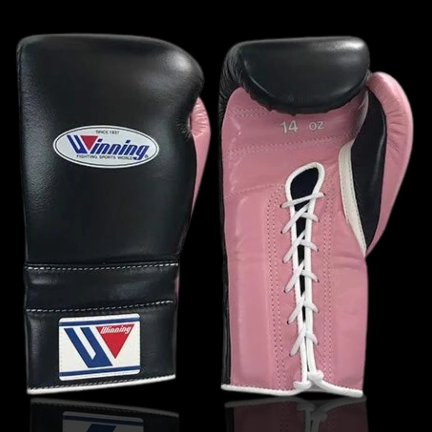 Winning Boxing Gloves Black/Pink Lace-Up