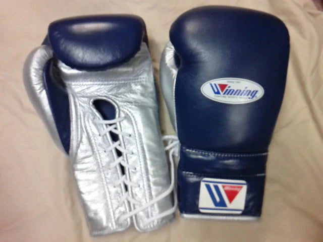 Winning Boxing Gloves Blue/Silver Customizable