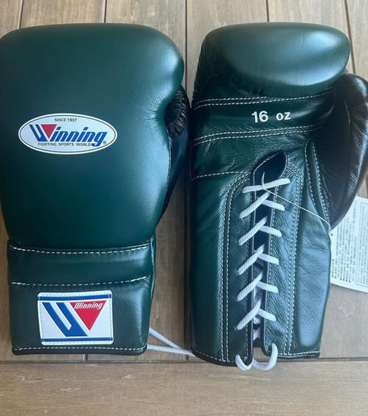 Winning Boxing Gloves Green Lace-Up Training