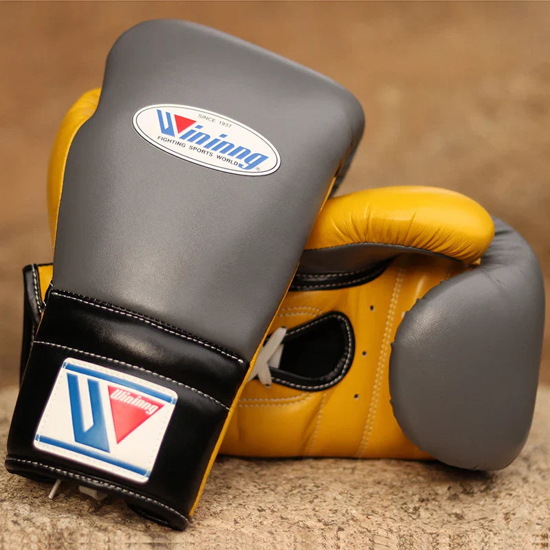 Winning Boxing Gloves Grey/Black/Yellow Leather