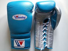 Winning Boxing Gloves Sky-Blue/Silver Leather