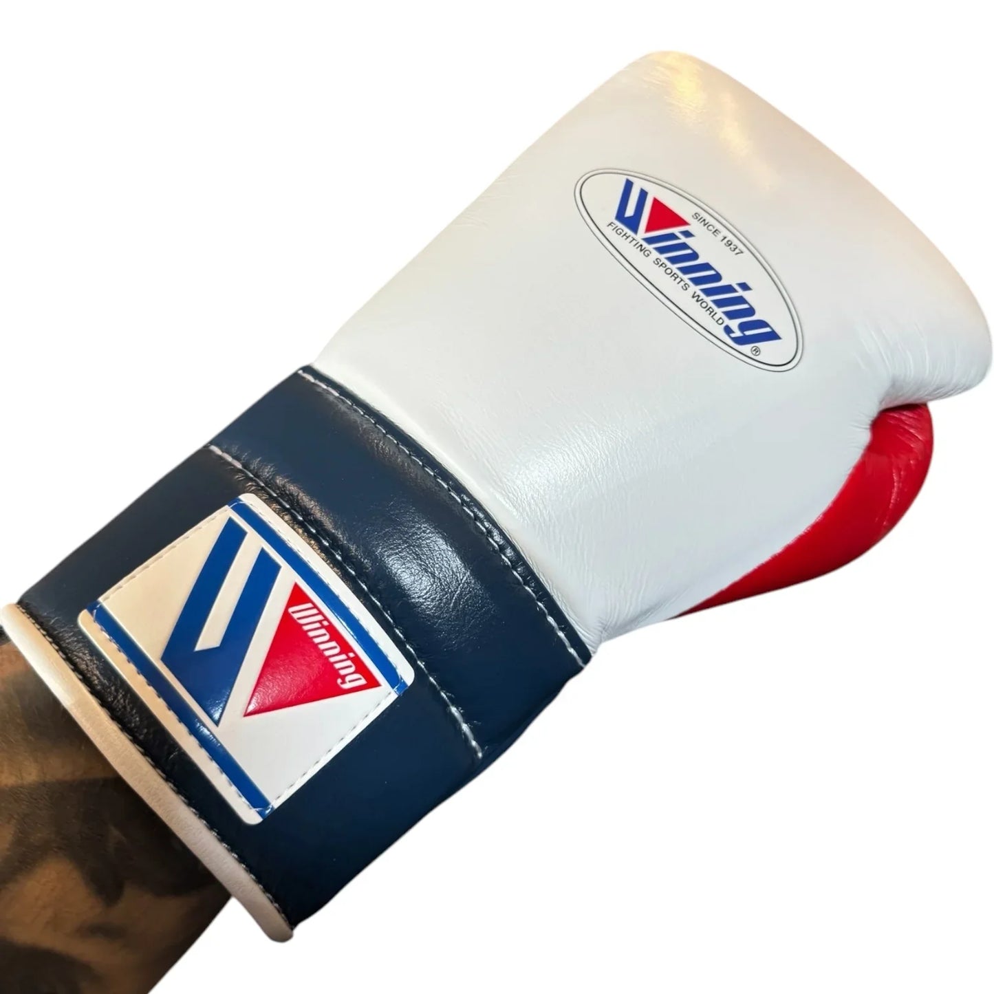 Winning Boxing Gloves White/Dark-Blue/Red Leather