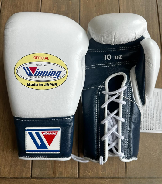 Winning Boxing Gloves White/Dark-Blue Lace-Up