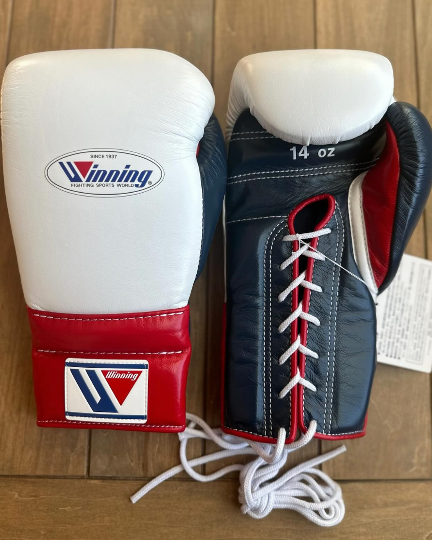 Winning Boxing Gloves White/Blue/Red Lace-Up 16oz