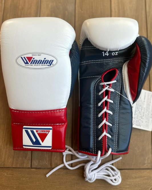 Winning Boxing Gloves White/Blue/Red Lace-Up 16oz