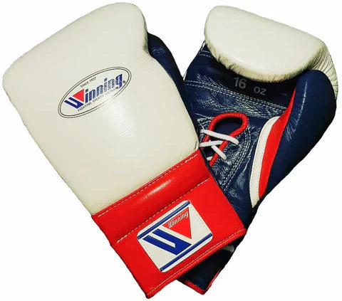 Winning Boxing Gloves White/Blue/Red Lace-Up 16oz