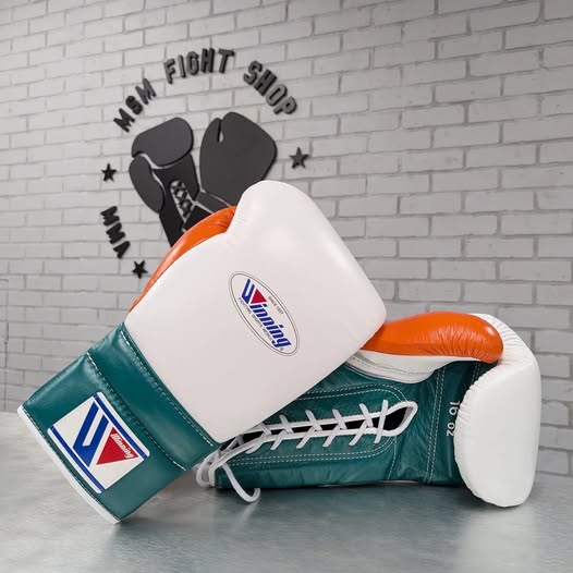 Winning Boxing Gloves White/Green/Orange Competition
