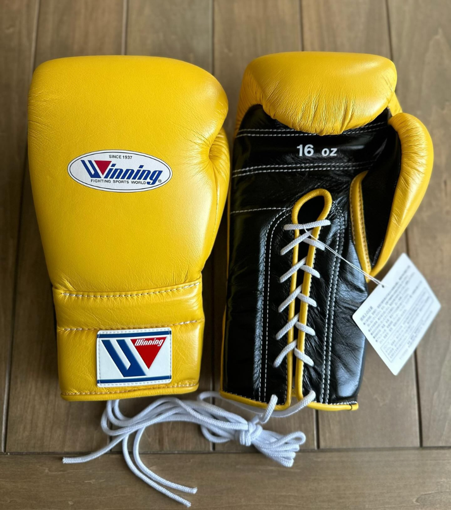 Winning Boxing Gloves Yellow/Black Lace-Up 16oz
