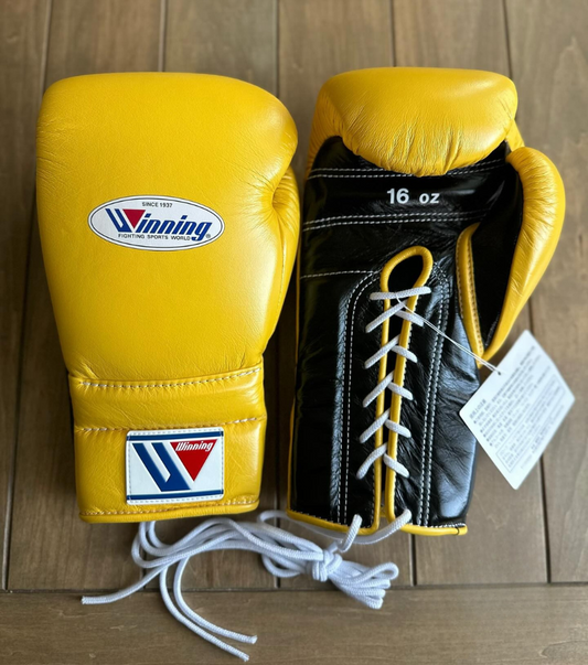 Winning Boxing Gloves Yellow/Black Lace-Up 16oz