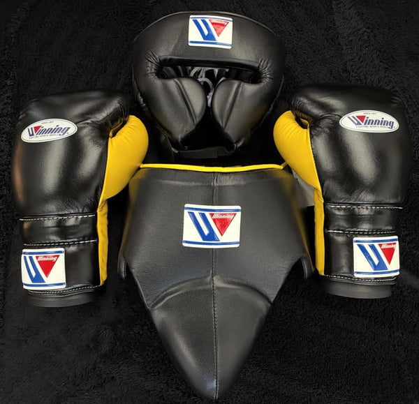 Winning Boxing Gloves Set Black/Yellow Boxing Gear