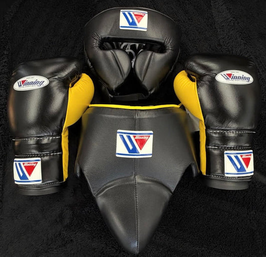 Winning Boxing Gloves Set Black/Yellow Boxing Gear