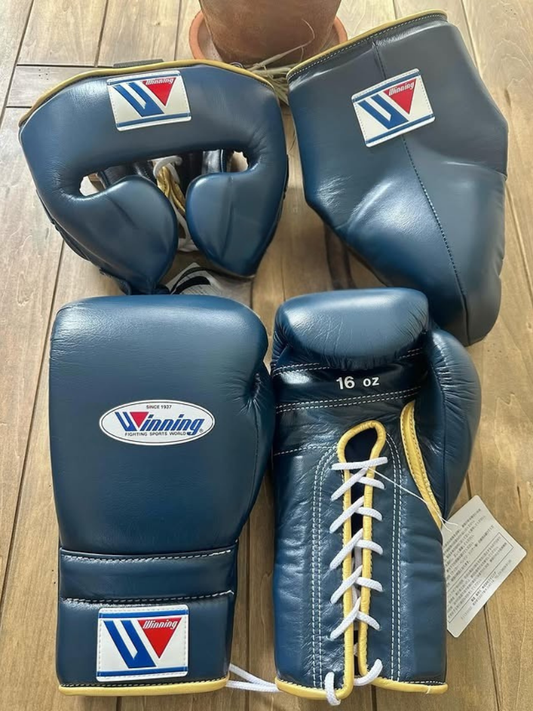 Winning Boxing Gloves Set Dark-Blue/Yellow Premium Leather