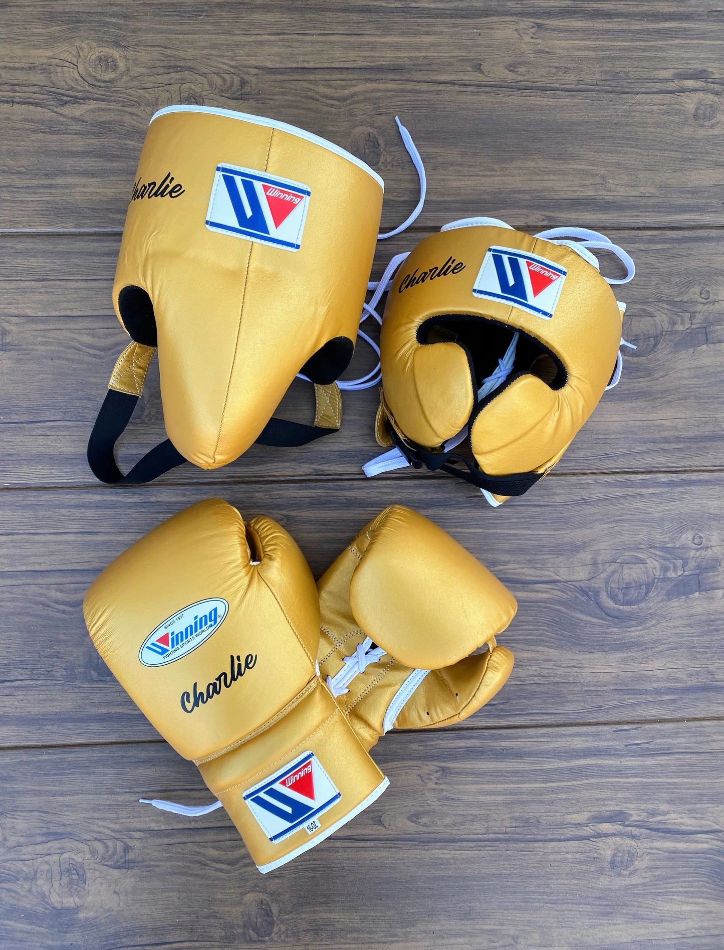 Winning Boxing Gloves Set Gold Customizable
