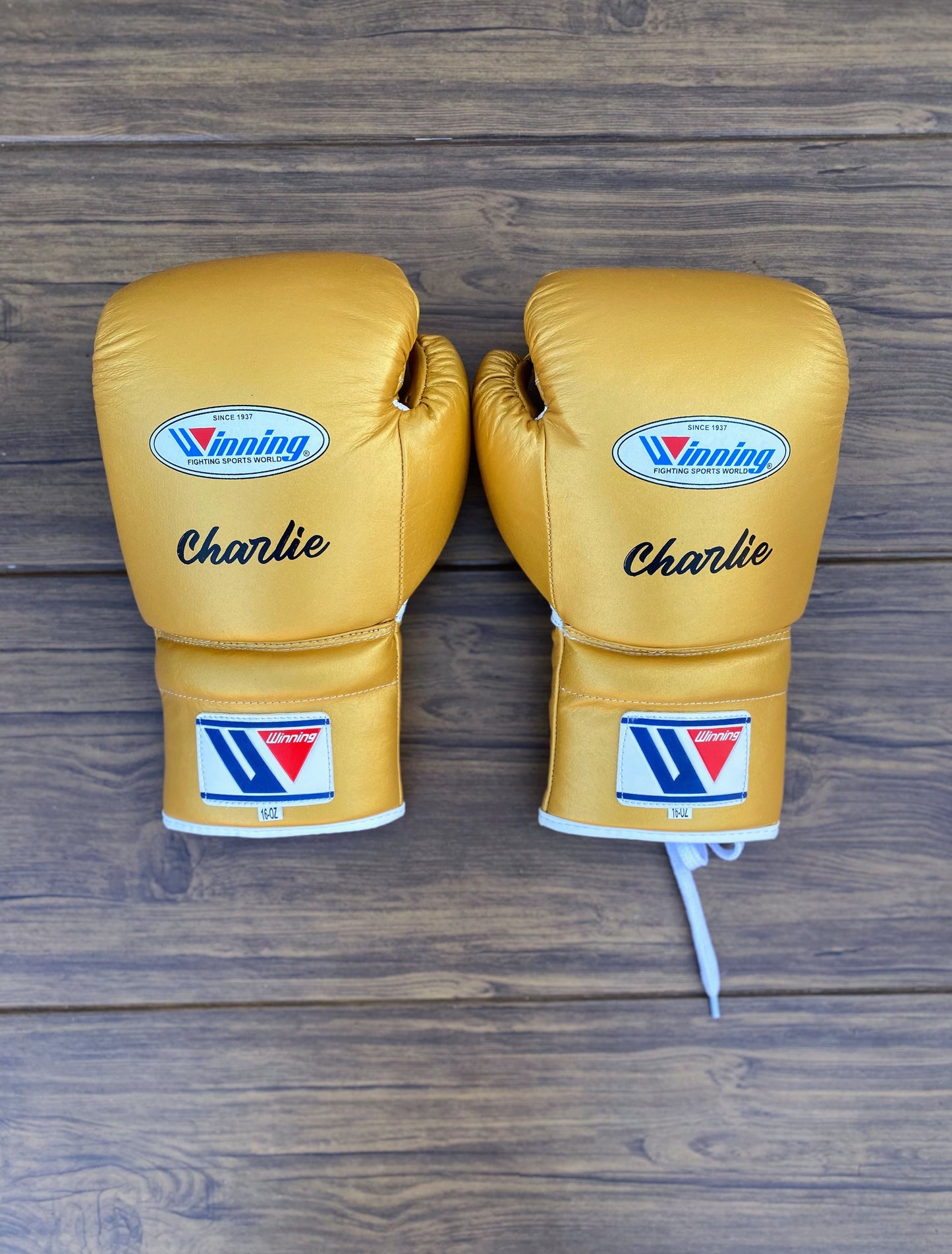 Winning Boxing Gloves Set Gold Customizable