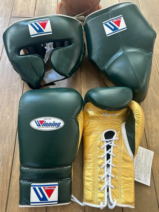 Winning Boxing Gloves Set Green/Yellow Lace-Up Training Pack