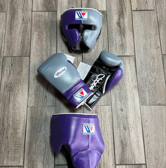 Winning Boxing Gloves Set Purple/Grey Boxing Gear