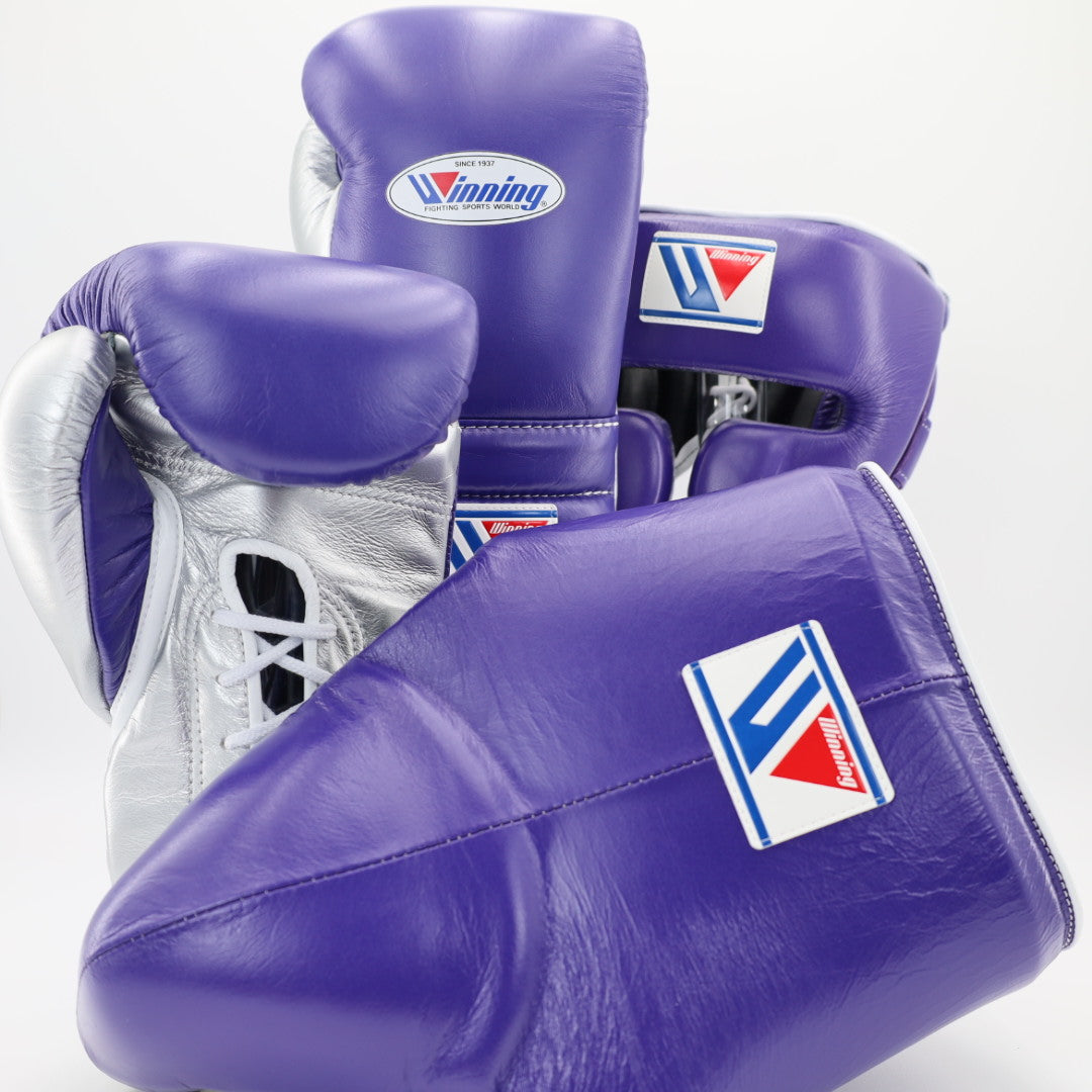 Winning Boxing Gloves Set Purple/Silver Premium Leather