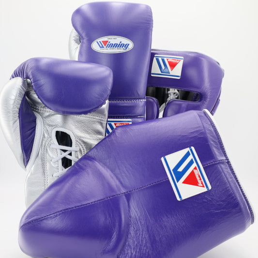 Winning Boxing Gloves Set Purple/Silver Premium Leather
