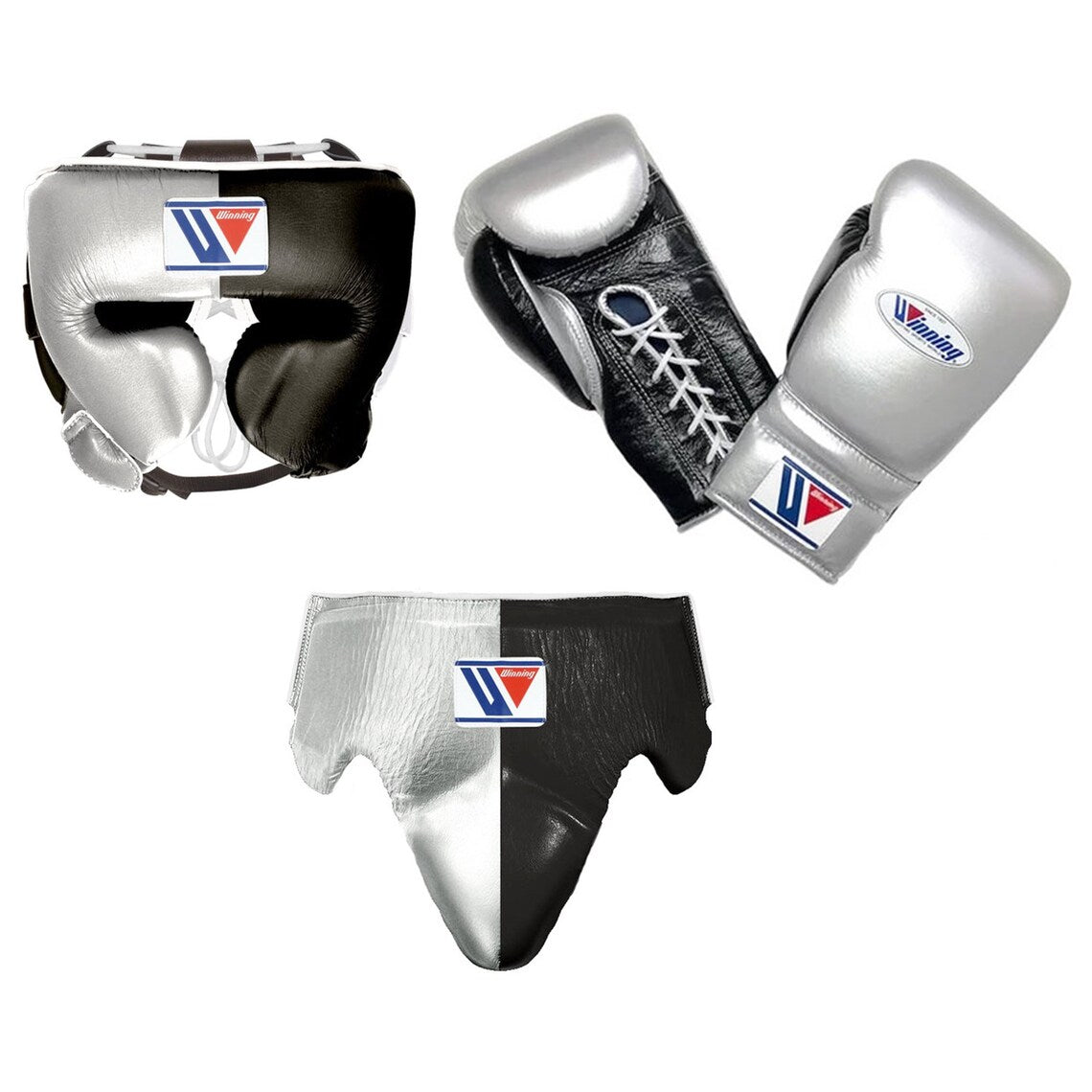 Winning Boxing Gloves Set Black/Silver Custom