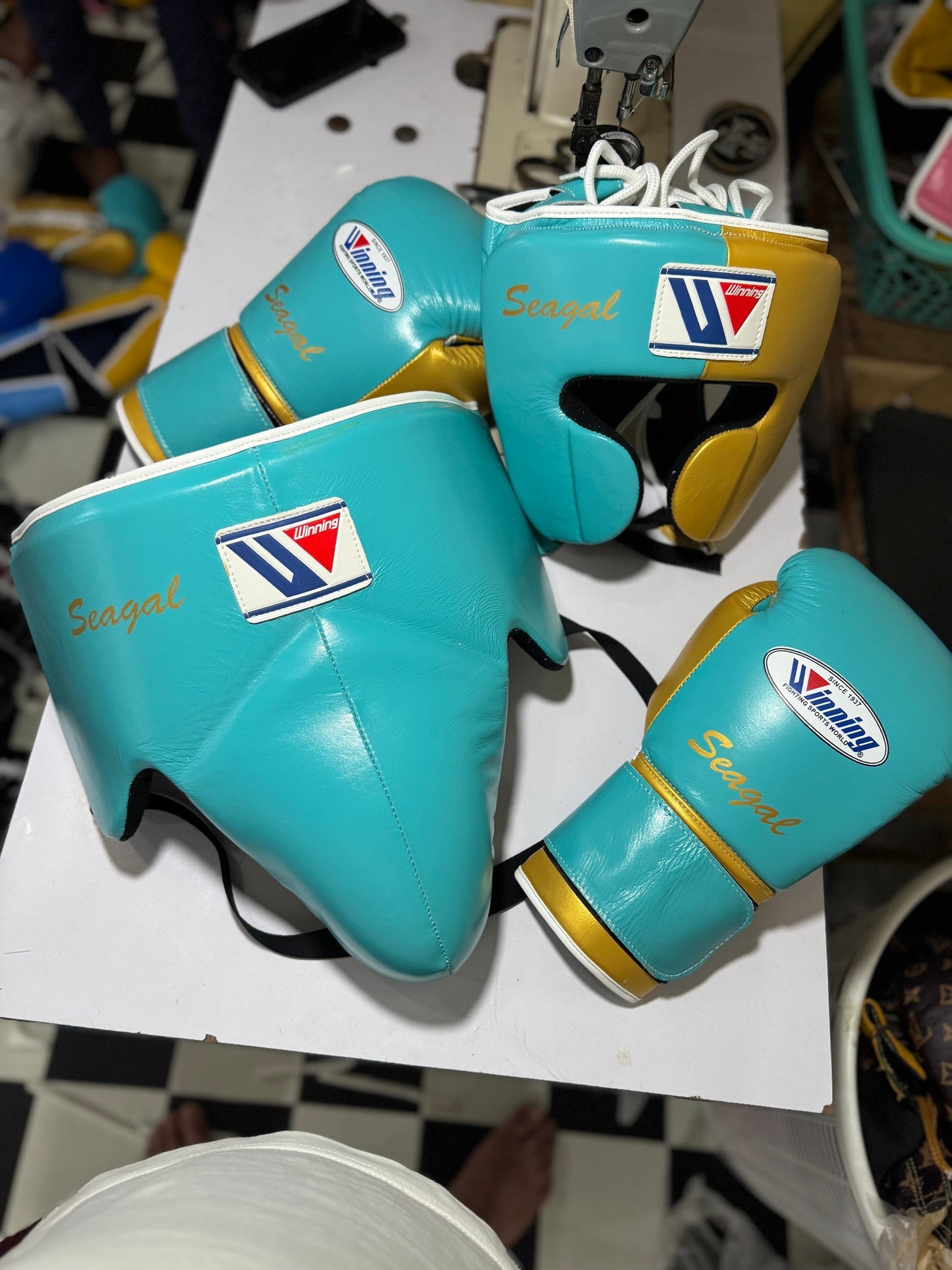 Winning Boxing Gloves Set Teal/Gold Premium Leather