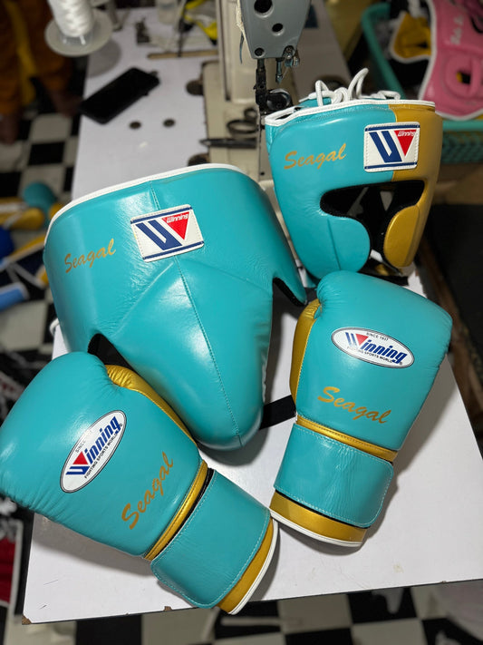 Winning Boxing Gloves Set Teal/Gold Premium Leather