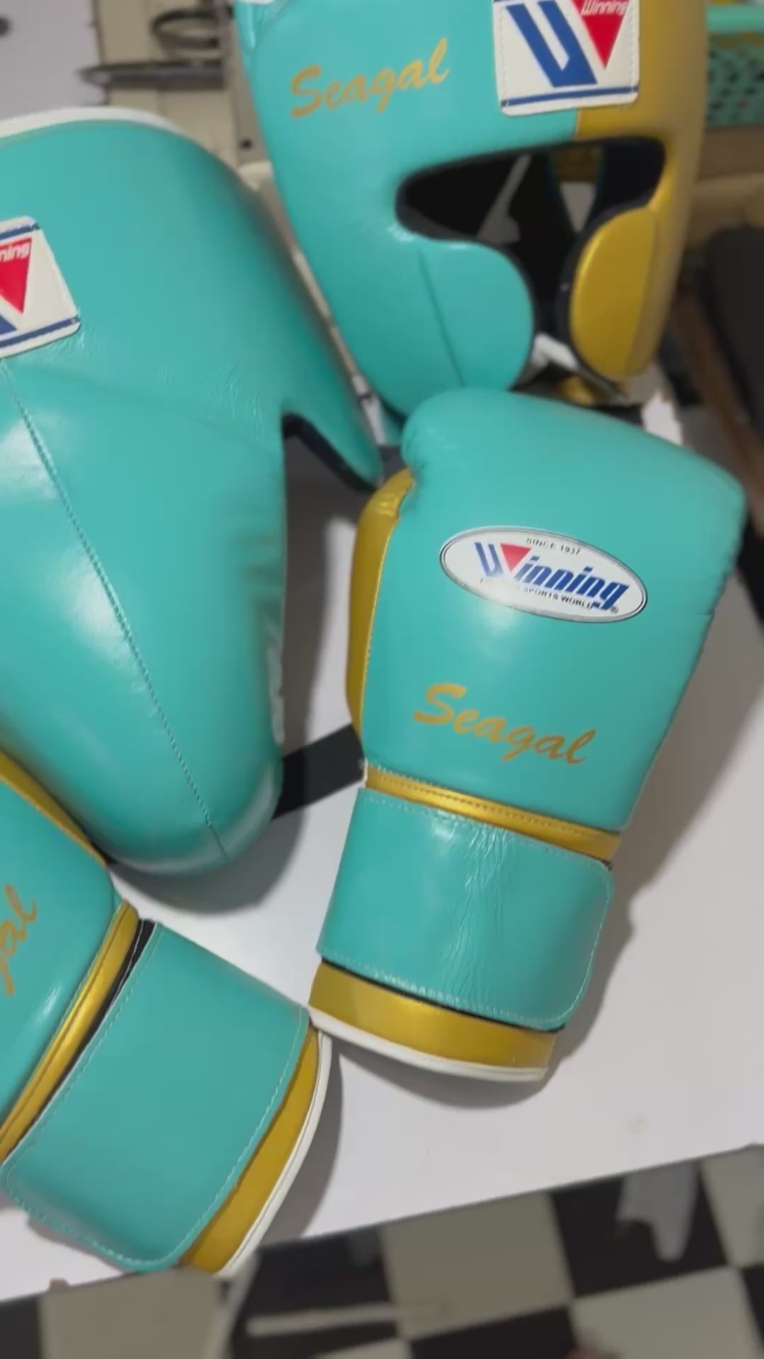 Winning Boxing Gloves Set Teal/Gold Premium Leather
