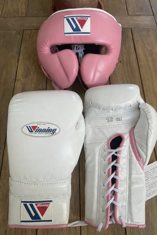 Winning Boxing Gloves Set White/Pink Customizable