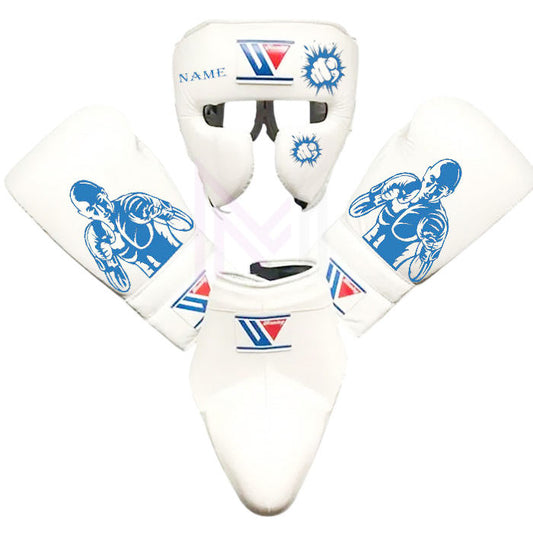 Winning Boxing Gloves Set White/Blue Custom
