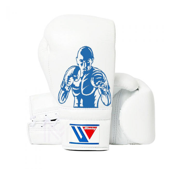 Winning Boxing Gloves Set White/Blue Custom